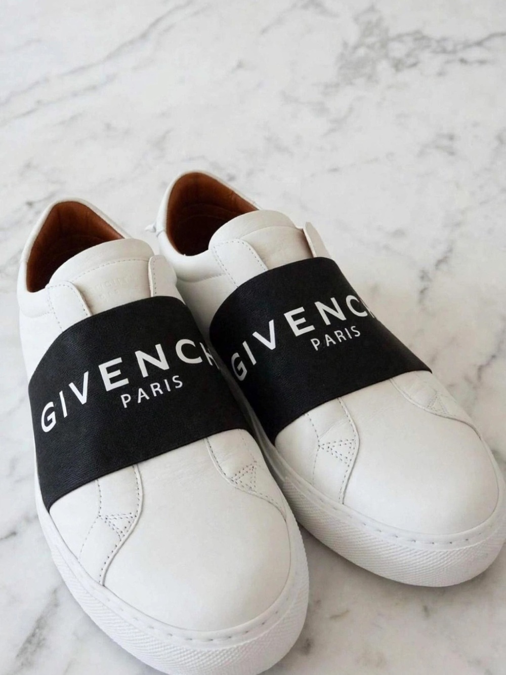 Givenchy White Leather Slip-On Sneakers with Black Logo Band size 9